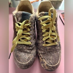 HEAD PORTER PLUS Brown Leopard-Print Sneakers with Gold Laces